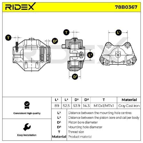 RIDEX 78B0367 Bremssattel Bremszange Vorne rechts für VW Transporter T1II Bus Bild RIDEX 78B0367 Bremssattel Bremszange Vorne rechts für VW Transporter T1II Bus
