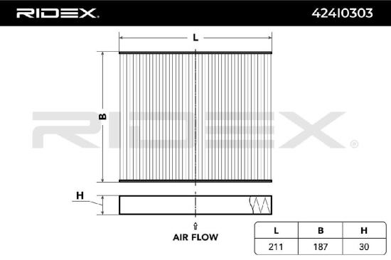 RIDEX 424I0303 Innenraumfilter Pollenfilter Höhe: 30 Breite: 187 Länge: 211 Bild RIDEX 424I0303 Innenraumfilter Pollenfilter Höhe: 30 Breite: 187 Länge: 211