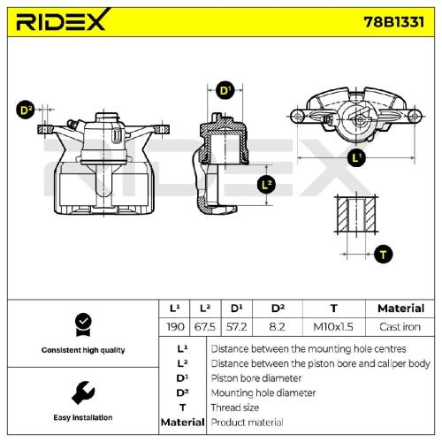 RIDEX 78B1331 Bremssattel Bremszange Vorne links für VW Golf 5II Schrägheck für Bild RIDEX 78B1331 Bremssattel Bremszange Vorne links für VW Golf 5II Schrägheck für