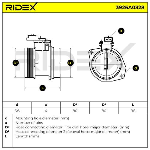 RIDEX 3926A0328 Luftmassenmesser/Luftmengenmesser LMM mit Gehäuse für CITROËN Bild RIDEX 3926A0328 Luftmassenmesser/Luftmengenmesser LMM mit Gehäuse für CITROËN