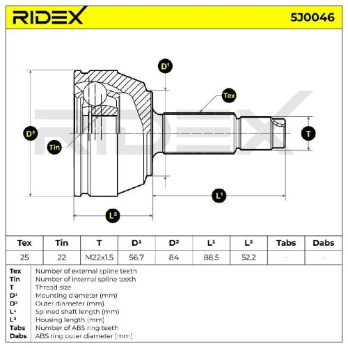 RIDEX 5J0046 Gelenksatz Antriebswelle Achswelle Vorne radseitig für FORD 1040112 Bild RIDEX 5J0046 Gelenksatz Antriebswelle Achswelle Vorne radseitig für FORD 1040112