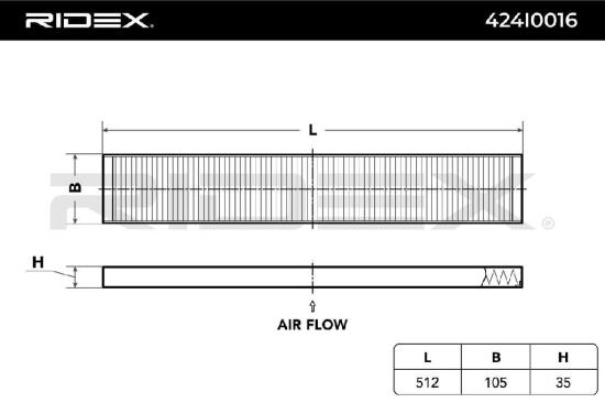 RIDEX 424I0016 Innenraumfilter Pollenfilter Höhe: 35 Breite: 100 Länge: 512 Bild RIDEX 424I0016 Innenraumfilter Pollenfilter Höhe: 35 Breite: 100 Länge: 512