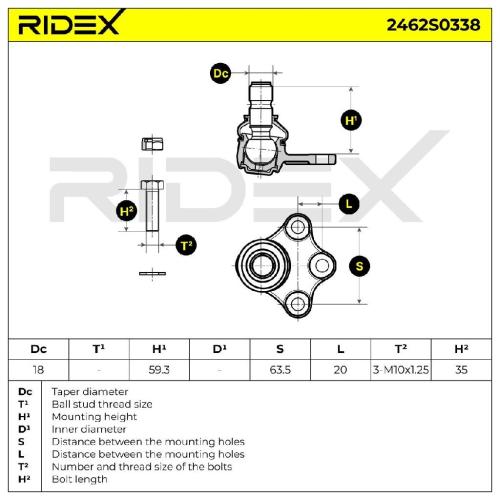 RIDEX 2462S0338 Traggelenk Führungsgelenk Vorne passend für PEUGEOT 2008 Kombi Bild RIDEX 2462S0338 Traggelenk Führungsgelenk Vorne passend für PEUGEOT 2008 Kombi