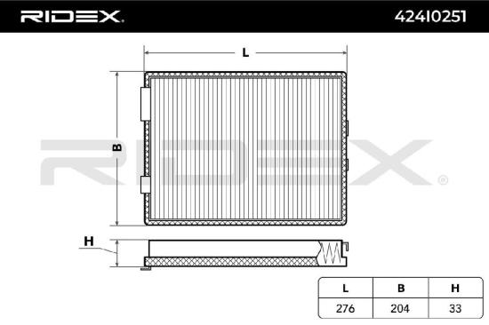 RIDEX 424I0251 Innenraumfilter Pollenfilter Höhe: 33 Breite: 202 Länge: 274 Bild RIDEX 424I0251 Innenraumfilter Pollenfilter Höhe: 33 Breite: 202 Länge: 274