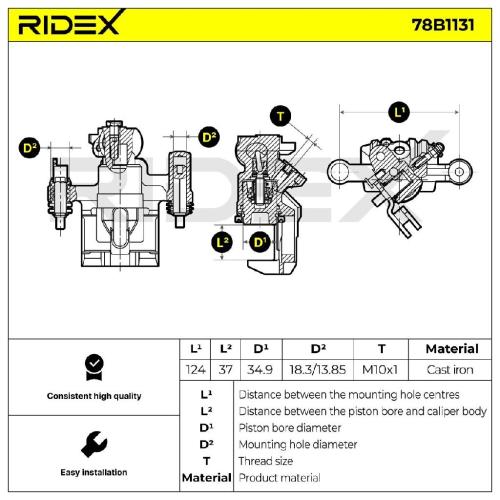 RIDEX 78B1131 Bremssattel Bremszange Hinten rechts für MAZDA MX-5 II (NB) Bild RIDEX 78B1131 Bremssattel Bremszange Hinten rechts für MAZDA MX-5 II (NB)