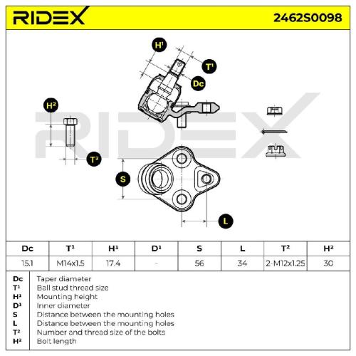 RIDEX 2462S0098 Traggelenk Führungsgelenk Vorne für TOYOTA Corolla XII Kombi Bild RIDEX 2462S0098 Traggelenk Führungsgelenk Vorne für TOYOTA Corolla XII Kombi