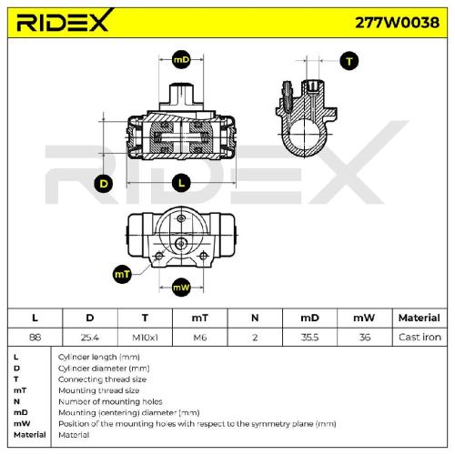 RIDEX 277W0038 1x Radbremszylinder Trommelbremse Radzylinder Hinten beidseitig Bild RIDEX 277W0038 1x Radbremszylinder Trommelbremse Radzylinder Hinten beidseitig