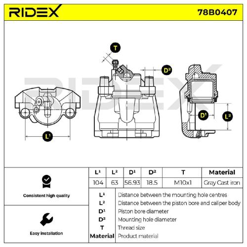 RIDEX 78B0407 Bremssattel Bremszange Vorne rechts für FORD FOCUS III Turnier Bild RIDEX 78B0407 Bremssattel Bremszange Vorne rechts für FORD FOCUS III Turnier