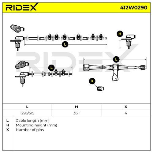 RIDEX ABS-Sensor 412W0290 vorne beidseitig Anzahl der Steckkontakte: 4 Bild RIDEX ABS-Sensor 412W0290 vorne beidseitig Anzahl der Steckkontakte: 4