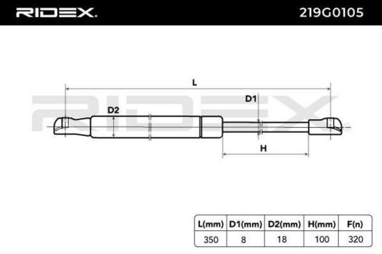 RIDEX 219G0105 Heckklappendämpfer hinten Länge:350mm 320N Hub: 100mm für BMW Bild RIDEX 219G0105 Heckklappendämpfer hinten Länge:350mm 320N Hub: 100mm für BMW