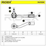 RIDEX Spurstangenkopf außen rechts Vorderachse Traggelenk M10X1.5 914T0181