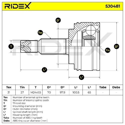 RIDEX 5J0481 Gelenksatz Antriebswelle Achswelle radseitig Vorne für RENAULT Bild RIDEX 5J0481 Gelenksatz Antriebswelle Achswelle radseitig Vorne für RENAULT