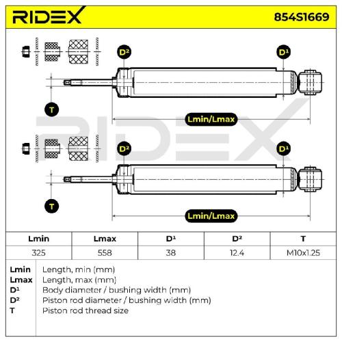 RIDEX 854S1669 2x Stoßdämpfer Gasdruck Hinten passend für MERCEDES-BENZ Bild RIDEX 854S1669 2x Stoßdämpfer Gasdruck Hinten passend für MERCEDES-BENZ