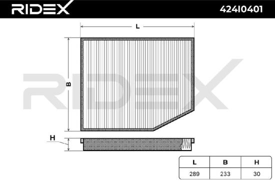 RIDEX 424I0401 Innenraumfilter Pollenfilter Höhe: 30 Breite: 233 Länge: 289 Bild RIDEX 424I0401 Innenraumfilter Pollenfilter Höhe: 30 Breite: 233 Länge: 289