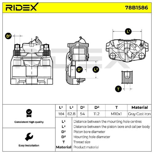 RIDEX 78B1586 Bremssattel Bremszange Vorne rechts für RENAULT 410010303R Bild RIDEX 78B1586 Bremssattel Bremszange Vorne rechts für RENAULT 410010303R