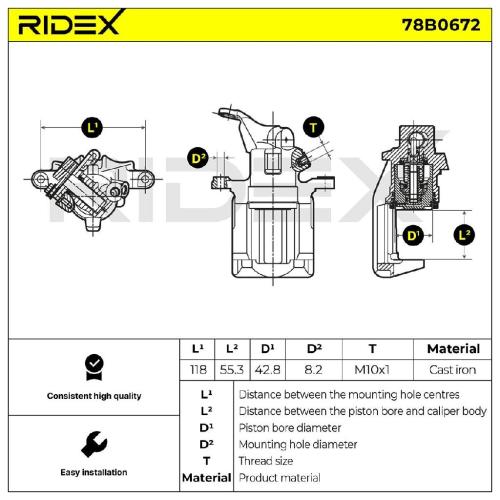 RIDEX 78B0672 Bremssattel Bremszange Hinten links für AUDI A6 Avant (4A5, C4) Bild RIDEX 78B0672 Bremssattel Bremszange Hinten links für AUDI A6 Avant (4A5, C4)