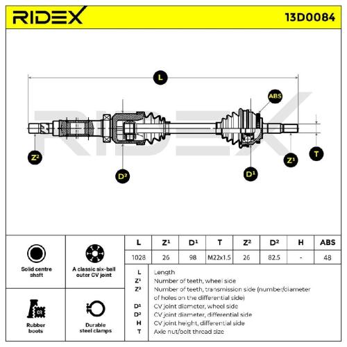 RIDEX Antriebswelle Achswelle Vorderachse/Vorne rechts für VOLVO V70 I Bild RIDEX Antriebswelle Achswelle Vorderachse/Vorne rechts für VOLVO V70 I