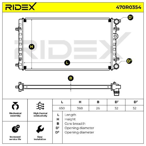RIDEX 470R0354 Motorkühler / Wasserkühler für VW New Beetle Schrägheck Bild RIDEX 470R0354 Motorkühler / Wasserkühler für VW New Beetle Schrägheck