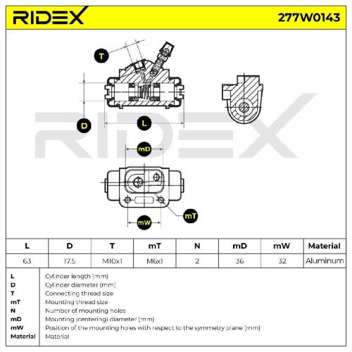 RIDEX 277W0143 1x Radbremszylinder Trommelbremse Radzylinder Hinten für NISSAN Bild RIDEX 277W0143 1x Radbremszylinder Trommelbremse Radzylinder Hinten für NISSAN