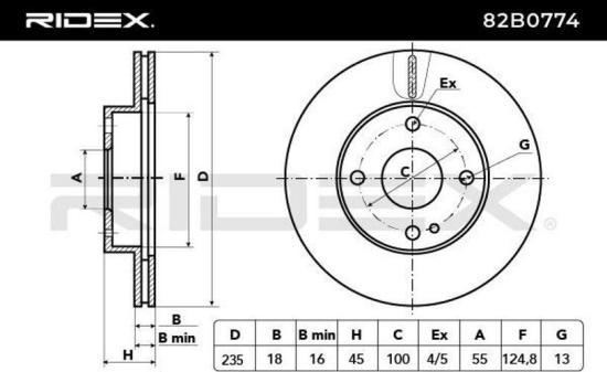 RIDEX 82B0774 2x Bremsscheiben Vorne Ø235mm Belüftet für MAZDA MX-5 I (NA) Bild RIDEX 82B0774 2x Bremsscheiben Vorne Ø235mm Belüftet für MAZDA MX-5 I (NA)