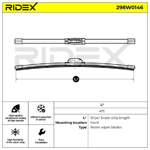 RIDEX Scheibenwischer Wischblatt Stück mit Spoiler Vorne Länge: 475mm für VW Bild RIDEX Scheibenwischer Wischblatt Stück mit Spoiler Vorne Länge: 475mm für VW