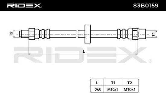 RIDEX Bremsschlauch 83B0159 HINTEN beidseitig BREMSSCHLÄUCHE Länge: 265mm Bild RIDEX Bremsschlauch 83B0159 HINTEN beidseitig BREMSSCHLÄUCHE Länge: 265mm