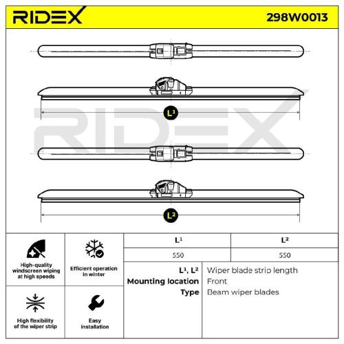 RIDEX Scheibenwischer Satz Wischerblätter Satz mit Spoiler Vorne Länge 1: 550mm Bild RIDEX Scheibenwischer Satz Wischerblätter Satz mit Spoiler Vorne Länge 1: 550mm