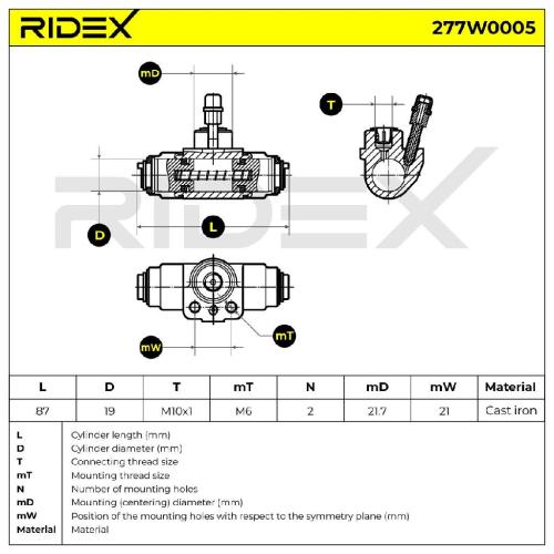 RIDEX 277W0005 1x Radbremszylinder Trommelbremse Radzylinder Hinten beidseitig Bild RIDEX 277W0005 1x Radbremszylinder Trommelbremse Radzylinder Hinten beidseitig