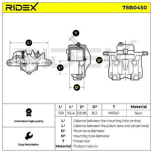 RIDEX 78B0450 Bremssattel Bremszange Vorne rechts für VW Transporter T1II Bus Bild RIDEX 78B0450 Bremssattel Bremszange Vorne rechts für VW Transporter T1II Bus