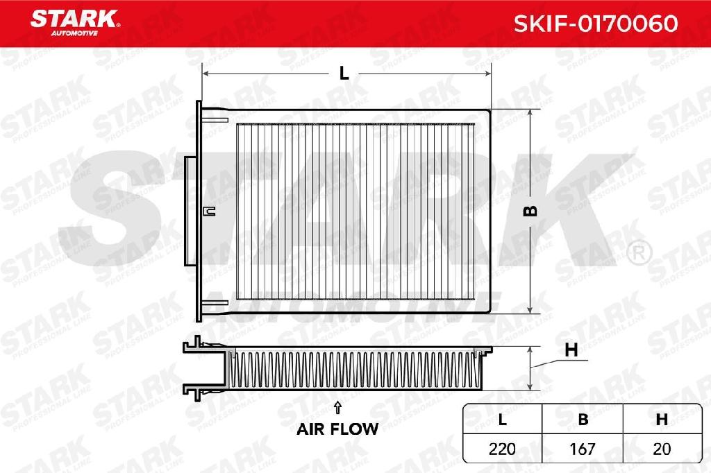 STARK SKIF-0170060 Innenraumfilter Pollenfilter Höhe: 30 Breite: 163 Länge: 215