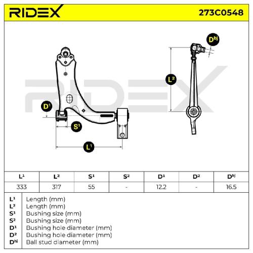 RIDEX 273C0548 Lenker Radaufhängung Querlenker Front rechts für FORD 1212808 Bild RIDEX 273C0548 Lenker Radaufhängung Querlenker Front rechts für FORD 1212808