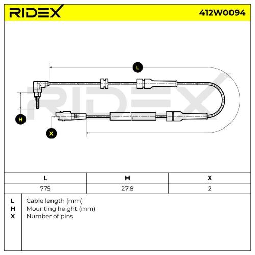 RIDEX ABS-Sensor 412W0094 Vorderachse rechts Sensorart: Hallsensor Anzahl der Bild RIDEX ABS-Sensor 412W0094 Vorderachse rechts Sensorart: Hallsensor Anzahl der