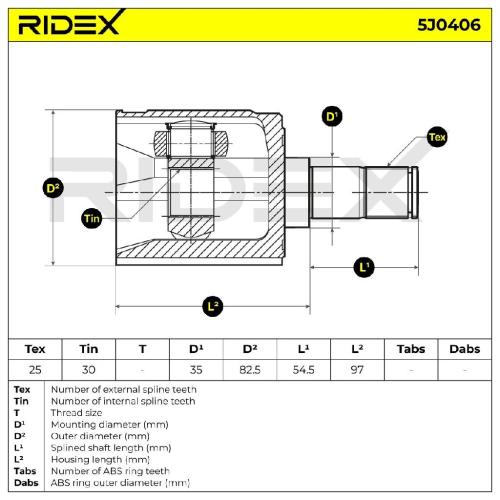 RIDEX 5J0406 Gelenksatz Antriebswelle Achswelle Vorne rechts getriebeseitig Bild RIDEX 5J0406 Gelenksatz Antriebswelle Achswelle Vorne rechts getriebeseitig