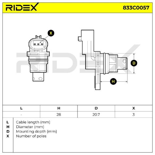 RIDEX Kurbelwellensensor 833C0057 Anzahl der Steckkontakte: 3 Hallsensor ohne Bild RIDEX Kurbelwellensensor 833C0057 Anzahl der Steckkontakte: 3 Hallsensor ohne