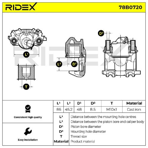 RIDEX 78B0720 Bremssattel Bremszange Vorne rechts für VW Golf 1I (19E, 1G1) Bild RIDEX 78B0720 Bremssattel Bremszange Vorne rechts für VW Golf 1I (19E, 1G1)