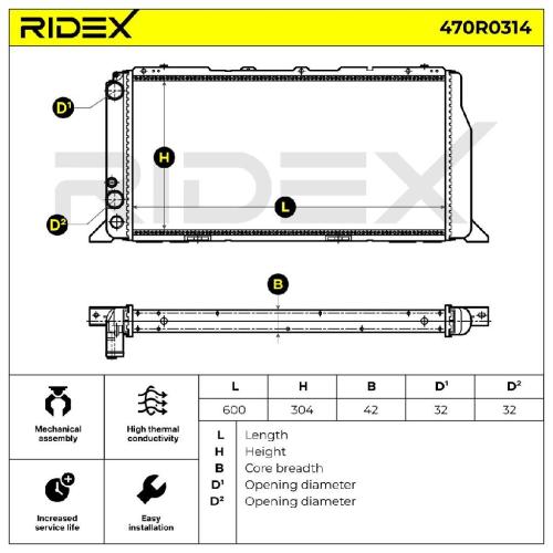 RIDEX 470R0314 Motorkühler / Wasserkühler für AUDI 80 (89, 89Q, 8A, B3) Bild RIDEX 470R0314 Motorkühler / Wasserkühler für AUDI 80 (89, 89Q, 8A, B3)