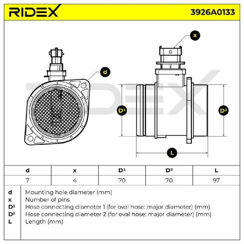 RIDEX 3926A0133 Luftmassenmesser/Luftmengenmesser LMM mit Gehäuse für FIAT 500 Bild RIDEX 3926A0133 Luftmassenmesser/Luftmengenmesser LMM mit Gehäuse für FIAT 500