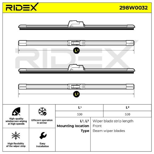 RIDEX Scheibenwischer Satz Wischerblätter Satz Vorne Länge 1: 530mm Länge 2: Bild RIDEX Scheibenwischer Satz Wischerblätter Satz Vorne Länge 1: 530mm Länge 2: