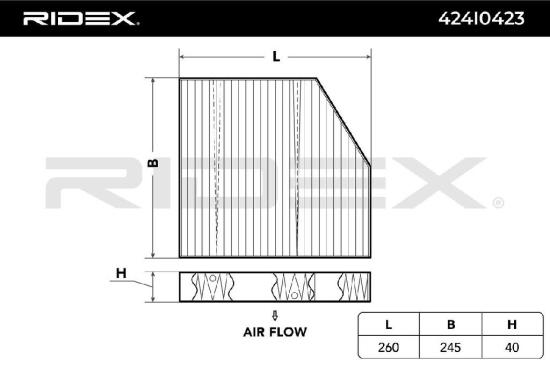 RIDEX 424I0423 Innenraumfilter Pollenfilter Aktivkohlefilter Höhe: 40 Breite: Bild RIDEX 424I0423 Innenraumfilter Pollenfilter Aktivkohlefilter Höhe: 40 Breite: