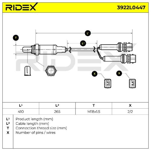 RIDEX 3922L0447 Lambdasonde Regelsonde vor Katalysator Oxygen O2 Sensor Beheizt Bild RIDEX 3922L0447 Lambdasonde Regelsonde vor Katalysator Oxygen O2 Sensor Beheizt