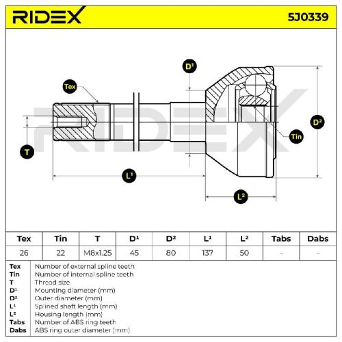 RIDEX 5J0339 Gelenksatz Antriebswelle Achswelle radseitig für SUZUKI Samurai SUV Bild RIDEX 5J0339 Gelenksatz Antriebswelle Achswelle radseitig für SUZUKI Samurai SUV