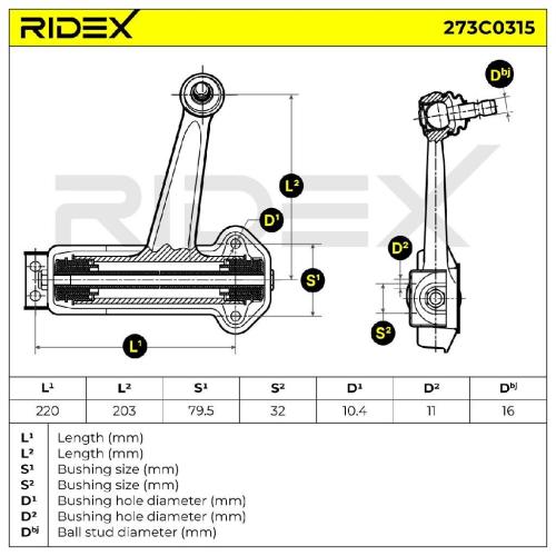 RIDEX 273C0315 Lenker Radaufhängung Querlenker Front rechts 1403305507 Bild RIDEX 273C0315 Lenker Radaufhängung Querlenker Front rechts 1403305507