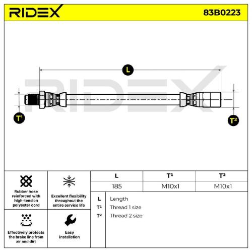 RIDEX Bremsschlauch 83B0223 HINTEN BREMSSCHLÄUCHE Länge: 185mm für VW Golf 1II Bild RIDEX Bremsschlauch 83B0223 HINTEN BREMSSCHLÄUCHE Länge: 185mm für VW Golf 1II