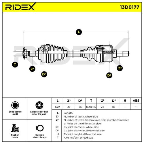 RIDEX Antriebswelle Achswelle Vorderachse/Vorne links für CITROËN BERLINGO Bild RIDEX Antriebswelle Achswelle Vorderachse/Vorne links für CITROËN BERLINGO