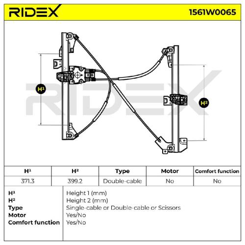 RIDEX 1561W0065 Fensterheber Vorne Links Elektrisch ohne Elektromotor 9221ASG1 Bild RIDEX 1561W0065 Fensterheber Vorne Links Elektrisch ohne Elektromotor 9221ASG1