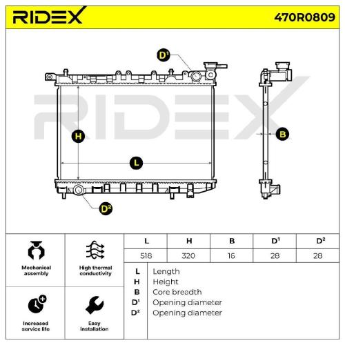 RIDEX 470R0809 Motorkühler / Wasserkühler für NISSAN ALMERA I Hatchback (N15) Bild RIDEX 470R0809 Motorkühler / Wasserkühler für NISSAN ALMERA I Hatchback (N15)