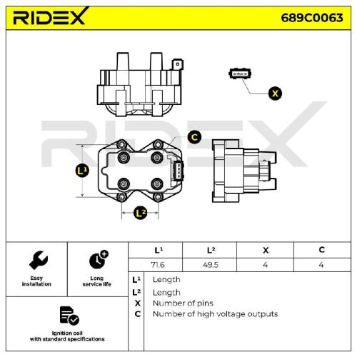RIDEX 689C0063 Zündspule 12V für FIAT DUCATO Pritsche/Fahrgestell (230) 138760 Bild RIDEX 689C0063 Zündspule 12V für FIAT DUCATO Pritsche/Fahrgestell (230) 138760
