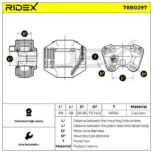 RIDEX 78B0297 Bremssattel Bremszange Vorne rechts für VW LT 28-35 I Kastenwagen Bild RIDEX 78B0297 Bremssattel Bremszange Vorne rechts für VW LT 28-35 I Kastenwagen