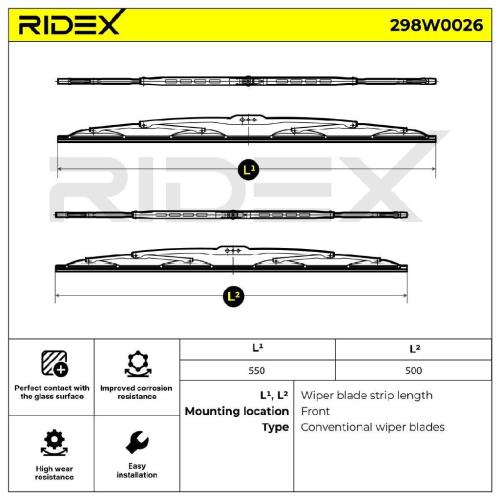 RIDEX Scheibenwischer Satz Wischerblätter Satz ohne Spoiler Vorne Länge 1: 550mm Bild RIDEX Scheibenwischer Satz Wischerblätter Satz ohne Spoiler Vorne Länge 1: 550mm