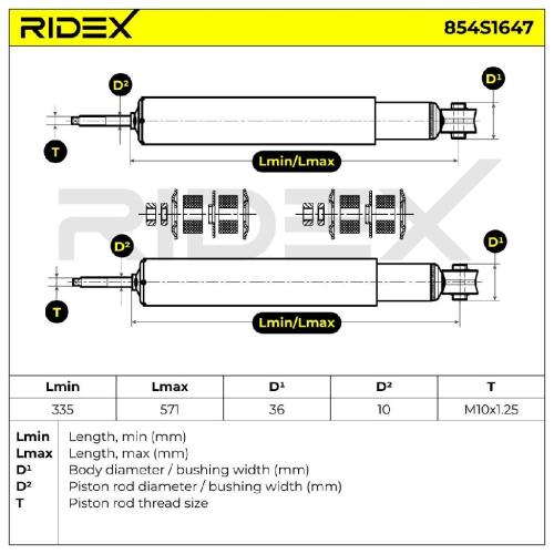 RIDEX 854S1647 2x Stoßdämpfer Gasdruck Hinten für OPEL Astra F CC (T92) 436061 Bild RIDEX 854S1647 2x Stoßdämpfer Gasdruck Hinten für OPEL Astra F CC (T92) 436061